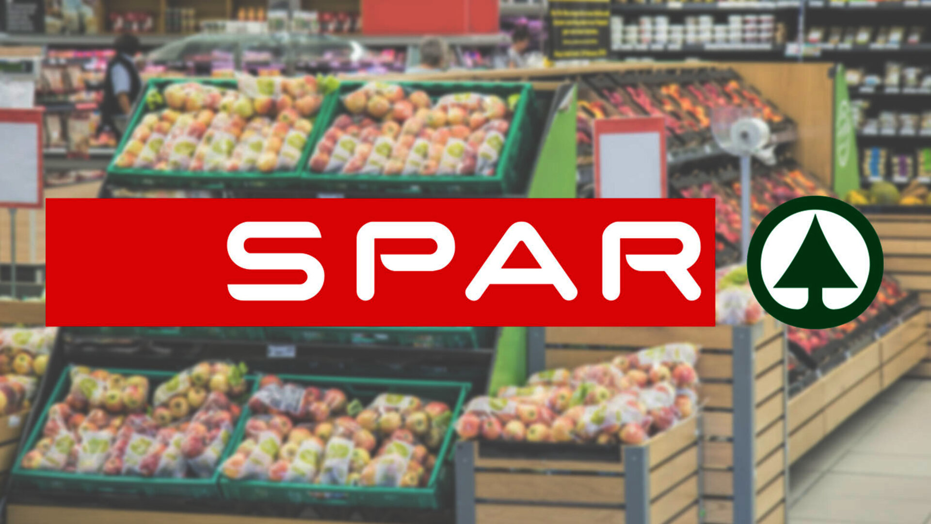 spar logo in a blurried grocery store