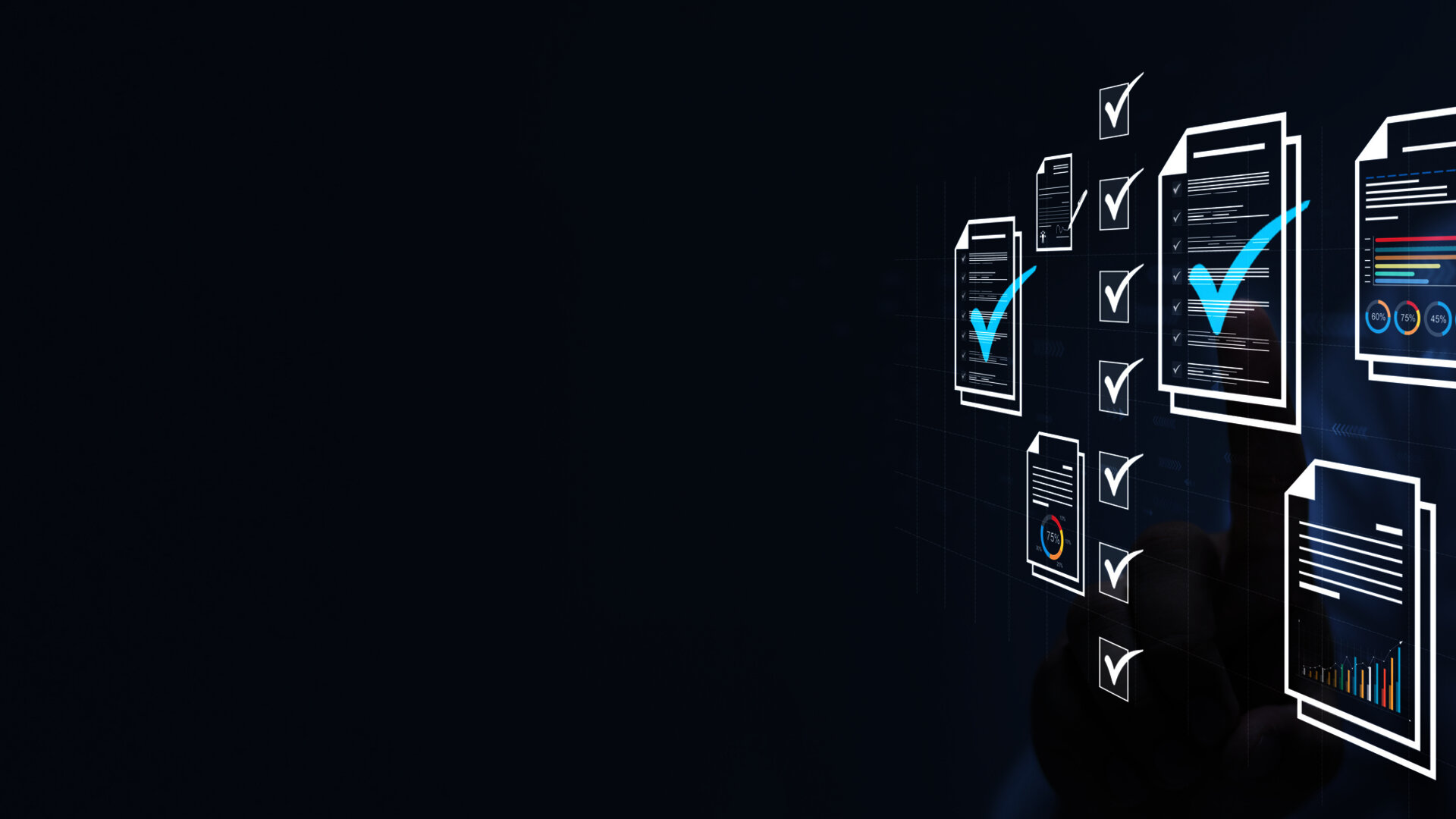 Digital business documents with check marks symbolizing verified Web EDI supplier transactions.