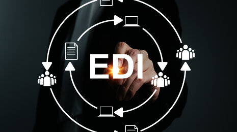 EDI concept with interconnected digital icons, representing electronic data interchange processes