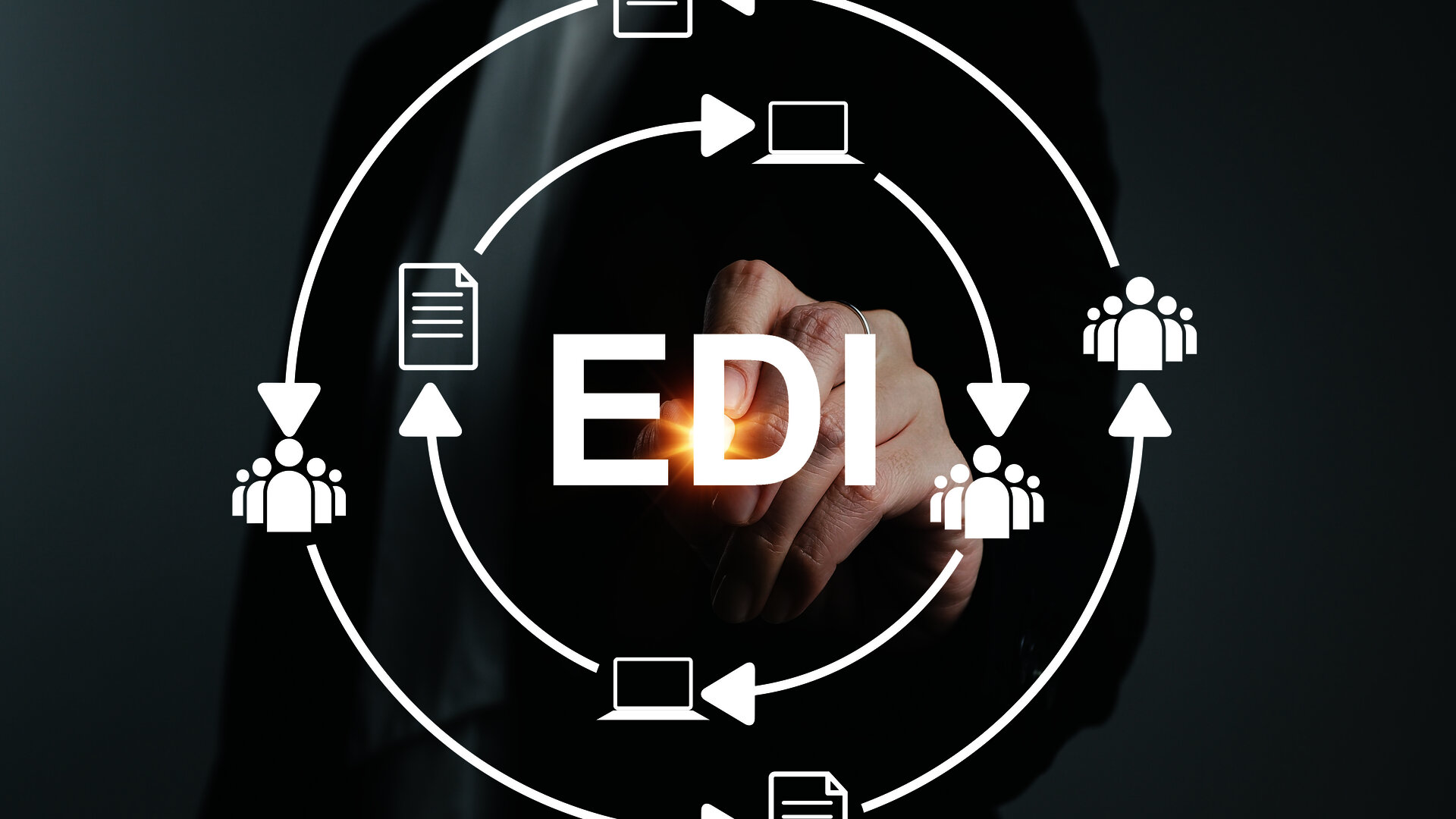 EDI concept with interconnected digital icons, representing electronic data interchange processes