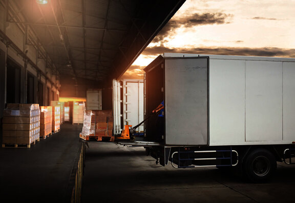 A truck loading station at a warehouse