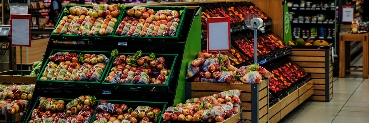 A fruit section in a grocery store