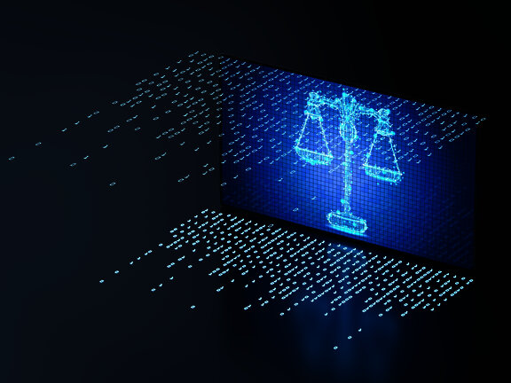 Law concept with 3D rendering of digital screen display scale law