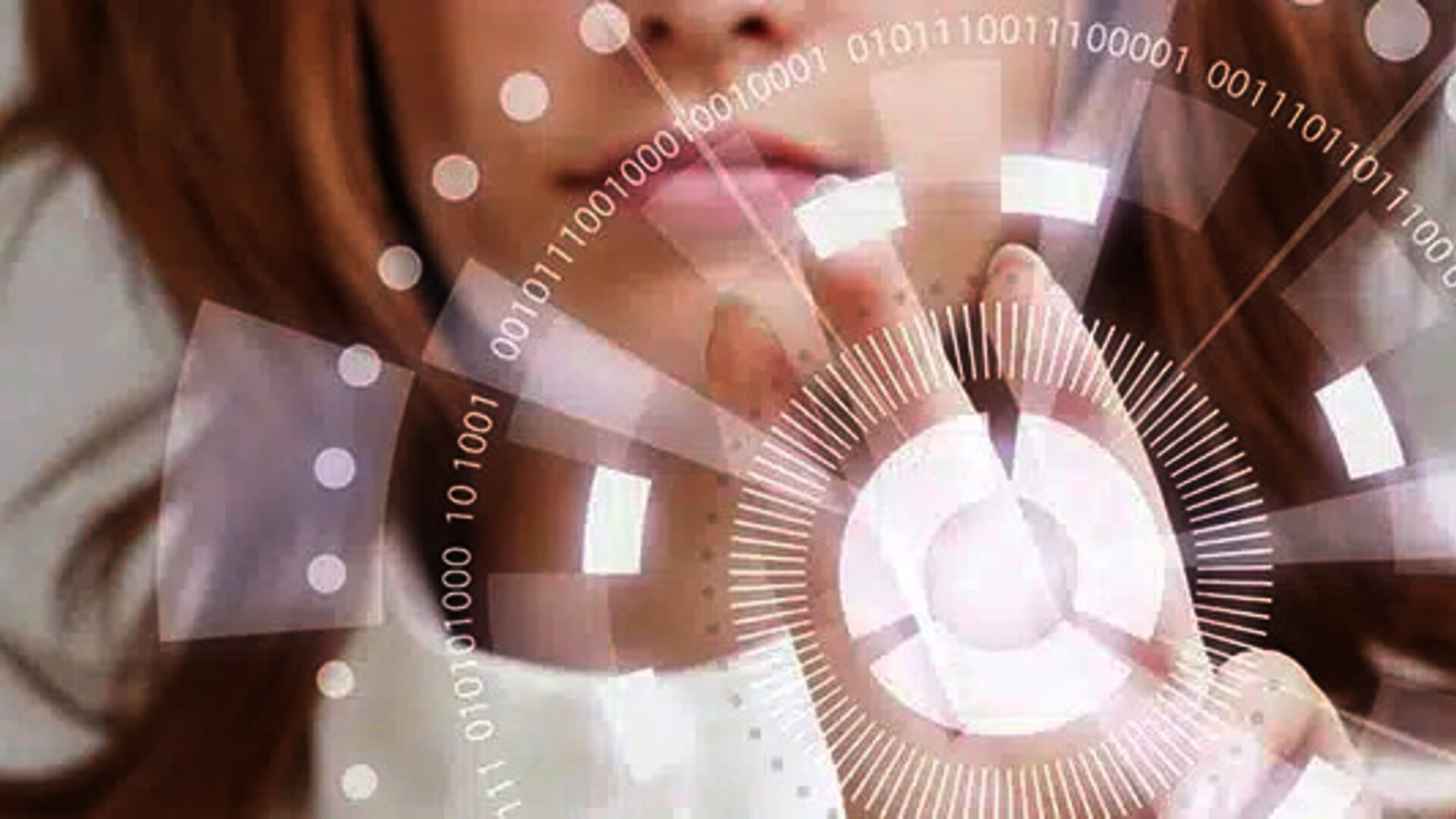 woman in the background with her hand touching the digital display in the sense of EDI in Slovnaft