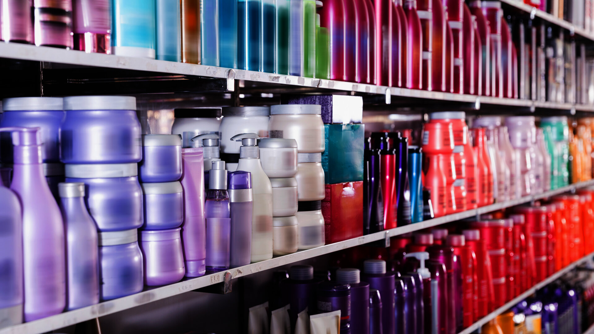 shelf at supermarket with drugstore products