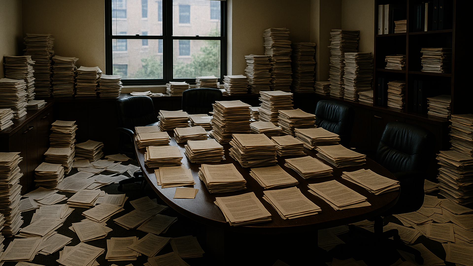 room full of paper depicting paper processes