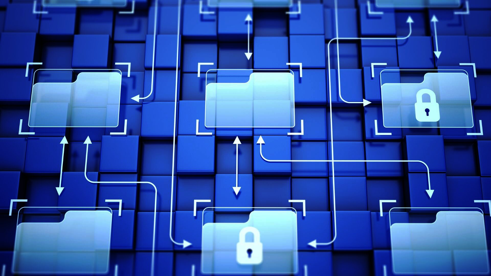 Visual representation of secure data flow between digital folders, symbolizing encrypted file transfer and cybersecurity protocols