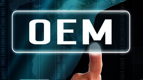 Businessperson touching transparent screen with 'OEM